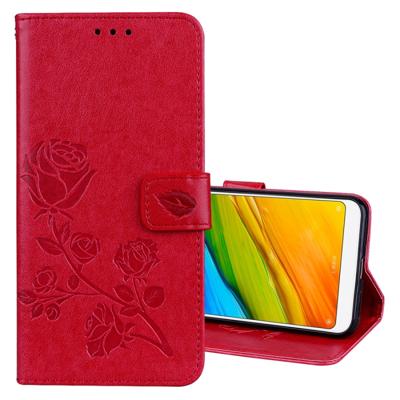 Voor Xiaomi Redmi 5 Rose reliëf horizontale Flip milieu PU lederen draagtas met houder & kaartsleuven & portemonnee (rood)