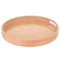 Excellent Houseware Dienblad - bamboe - rond - Dia 40 cm - met handvaten