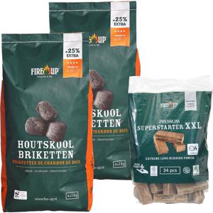 BBQ starterspakket - houtskool briketten 10 kilo - barbecue aanmaakblokjes 34x - Briketten