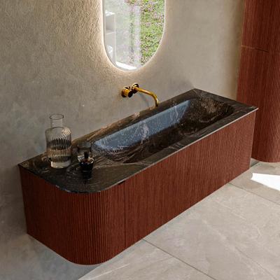 Badmeubel Mondiaz Kurve-Dlux | 135 cm cm | Meubelkleur Ruby | Wastafelkleur Lava | Solid surface | Wasbak rechter zijde spoelbak | Zonder kraangat(en)
