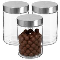 Voorraadbus/voorraadpot - 3x - glas - met RVS deksel - 1200 ml - Voorraadpotten