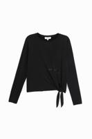 Cupro T-shirt met knoop - BLACK - S