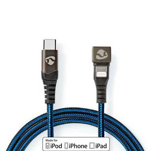 USB-Kabel | USB 2.0 | Apple Lightning 8-Pins | USB-C Male | 60 W | 480 Mbps | Vernikkeld | 1.00 m | Rond | Gevlochten / Nylon | Blauw / Zwart | Cover Window Box