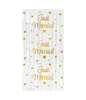 Feestgordijn Just Married Wit/Goud
