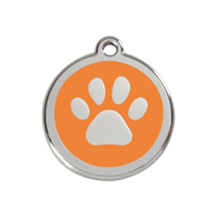 Paw Print Orange roestvrijstalen hondenpenning medium/gemiddeld dia. 3 cm - RedDingo