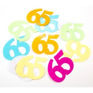 12x Mega confetti 65 jaar gekleurd