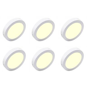 LED Downlight 6 Pack - Opbouw - Rond 18W - Warm Wit 3000K - Mat Wit Aluminium - Ø225mm