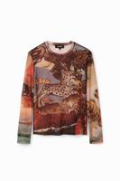 Slim fit tulen T-shirt met tapestry-print - MATERIAL FINISHES - XL - thumbnail