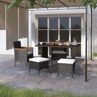 4-delige Tuinstoel- en voetenbankset poly rattan zwart - thumbnail