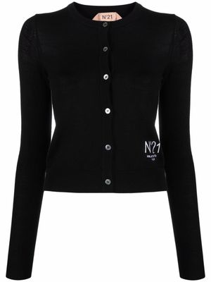 Nº21 cardigan en laine vierge à col v - Noir