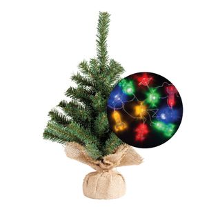 Mini kerstboompje - 35 cm - incl. ruimte/space thema lichtsnoer 165 cm - kunststof