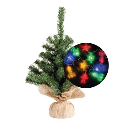 Mini kerstboompje - 35 cm - incl. ruimte/space thema lichtsnoer 165 cm - kunststof