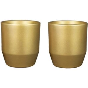 Set van 2x plantenpot/bloempot keramiek glans goud - D19.5/H18.5 cm