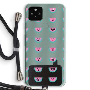 Smiley watermeloenprint: Pixel 5a 5G Transparant Hoesje met koord