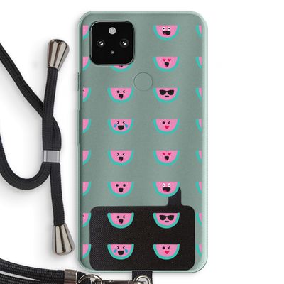 Smiley watermeloenprint: Pixel 5a 5G Transparant Hoesje met koord