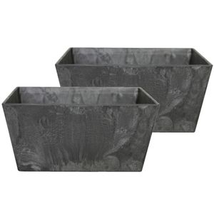 Set van 2x stuks bloempot/plantenpot balkonbak van gerecycled kunststof zwart D30 en H14 cm