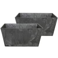 Set van 2x stuks bloempot/plantenpot balkonbak van gerecycled kunststof zwart D30 en H14 cm