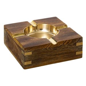 Terras asbak vierkant metaal/hout 10 x 4 cm goud