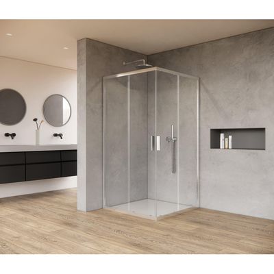 Saniclass Casus Douchecabine - 100x100x200cm - hoekinstap - helder glas - profiel - chroom SAO1142_100_CH