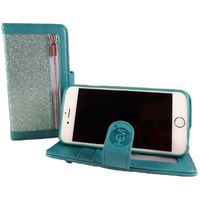 HEM Apple iPhone 12 Mini - Magic Glitter Pure Turquoise - Leren Rits Portemonnee Telefoonhoesje - thumbnail