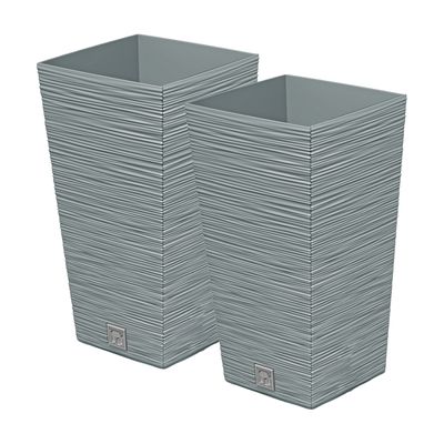 Plantenpot/bloempot Furu Stripes - 2x - voor buiten - kunststof - lichtgrijs - vierkant - D20 x H38 Plantenpot/bloempot Furu Stripes - 2x - voor buiten - kunststof - lichtgrijs - vierkant - D20 x H38
