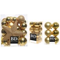 55x stuks kunststof kerstballen met ster piek goud mix 4, 5, 6 en 8 cm