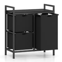 Wasmand met 3 Uitneembare Vakken Vuilgoedmand van 75 Liter met Legplanken Opbergkast voor Vuilgoed