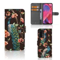 OPPO A54 5G | A74 5G | A93 5G | Telefoonhoesje | Met pasjeshouder | Pauw met Bloemen