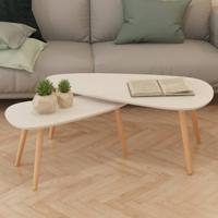 2-delige Salontafelset massief grenenhout wit