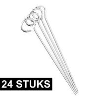 Barbecue spiezen/vleespennen - 24x stuks - metaal - met oog - 24 cm