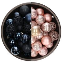 74x stuks kunststof kerstballen mix van donkerblauw en lichtroze 6 cm - Kerstbal
