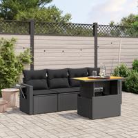 5-delige Loungeset met kussens poly rattan zwart