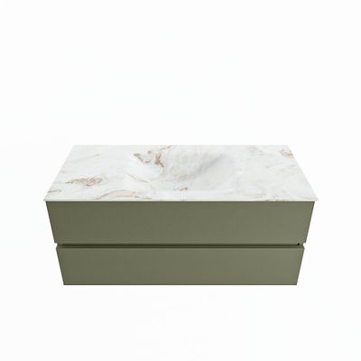 MONDIAZ VICA-DLUX 110cm badmeubel onderkast Army 2 lades. Inbouw wastafel CLOUD midden zonder kraangat, kleur Frappe.
