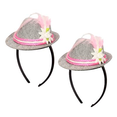 Tiara met tiroler verkleed hoedje roze - 2x stuks - dames - Oktoberfest/carnaval feesthoeden
