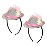 Tiara met tiroler verkleed hoedje roze - 2x stuks - dames - Oktoberfest/carnaval feesthoeden