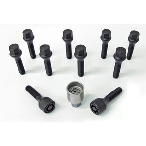 H&R Wielboutenset konisch M12x1.50 - Lengte 40mm - Zwart - 10 stuks - incl. wielsloten HRB1254001SET