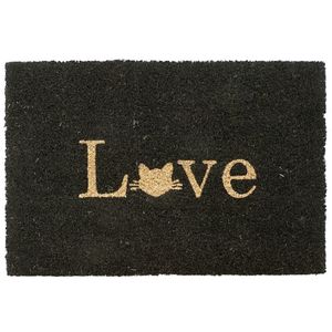 Deurmat/droogloopmat kokosvezel zwart love kat 60 x 40 cm   -