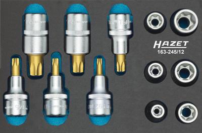 HAZET Gereedschapset - TORX® 163-245/12 - 1/2 inch (12,5 mm) vierkant hol - Buiten-TORX®-profiel, Binnen-TORX®-profiel - 12-delig - E10 - E20 - T30 -