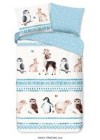 Good Morning Kinderdekbedovertrek "winter dieren" - Blauw - (140x200/220 cm) - Katoen Flanel