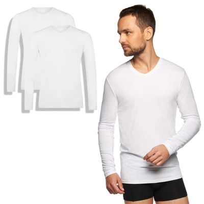 T-shirt bamboe VICK lange mouw V-hals WIT 2-pack