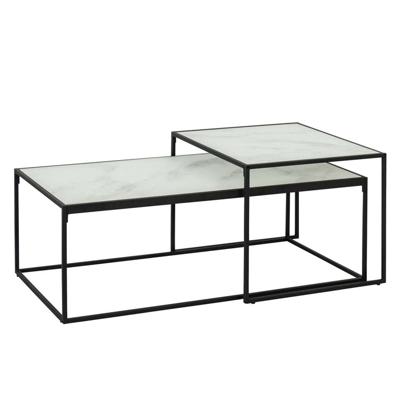 Leen Bakker - Salontafel Bor (2 Stuks) - 43x100x55 Cm - Metaal/Glas - Wit