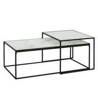 Leen Bakker - Salontafel Bor (2 Stuks) - 43x100x55 Cm - Metaal/Glas - Wit