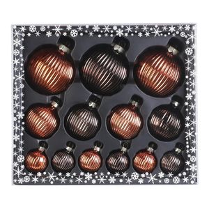 13x stuks luxe glazen kerstballen ribbel chestnut bruin tinten 4, 6, 8 cm   -