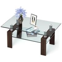 Rechthoekige Salontafel Bijzettafel met 2 Niveaus Blad van Gehard Glas Metalen Poten