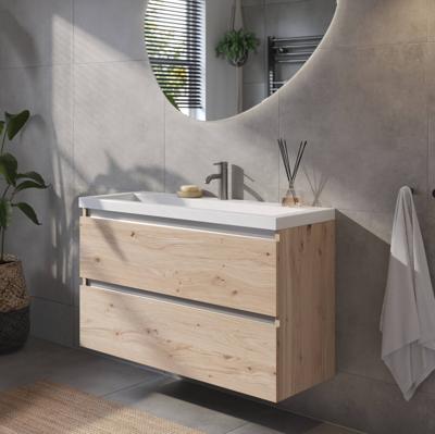 Saqu Gaia voorgemonteerd badmeubel met aluminium greeplijst incl. wastafel 100,5x40cm naturel eiken