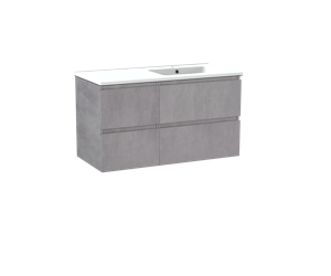 Linie Lado zwevend badmeubel 100 x 46 cm beton donkergrijs met Vano asymmetrisch rechtse wastafel in mat composiet marmer