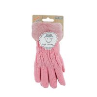 Lichtroze gebreide handschoenen teddy voor kinderen - thumbnail