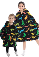 Dino snuggie kind met capuchon - fleece poncho-134 t/m 158 (ca.8-12 jaar)