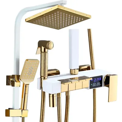 Thermostatische Doucheset - Geborsteld Goud | Messing & ABS | Verstelbare Hoogte | 20 Inch Vierkante Douchekop