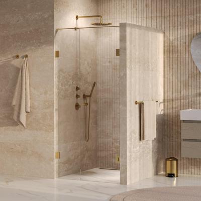 BRAUER Void Carving Nisdeur - 2-delig - 100x200cm - 60cm draaideur aan muur - glascoating - omkeerbaar - helder glas - geborsteld goud PVD GS-VOCN2H6040200GG